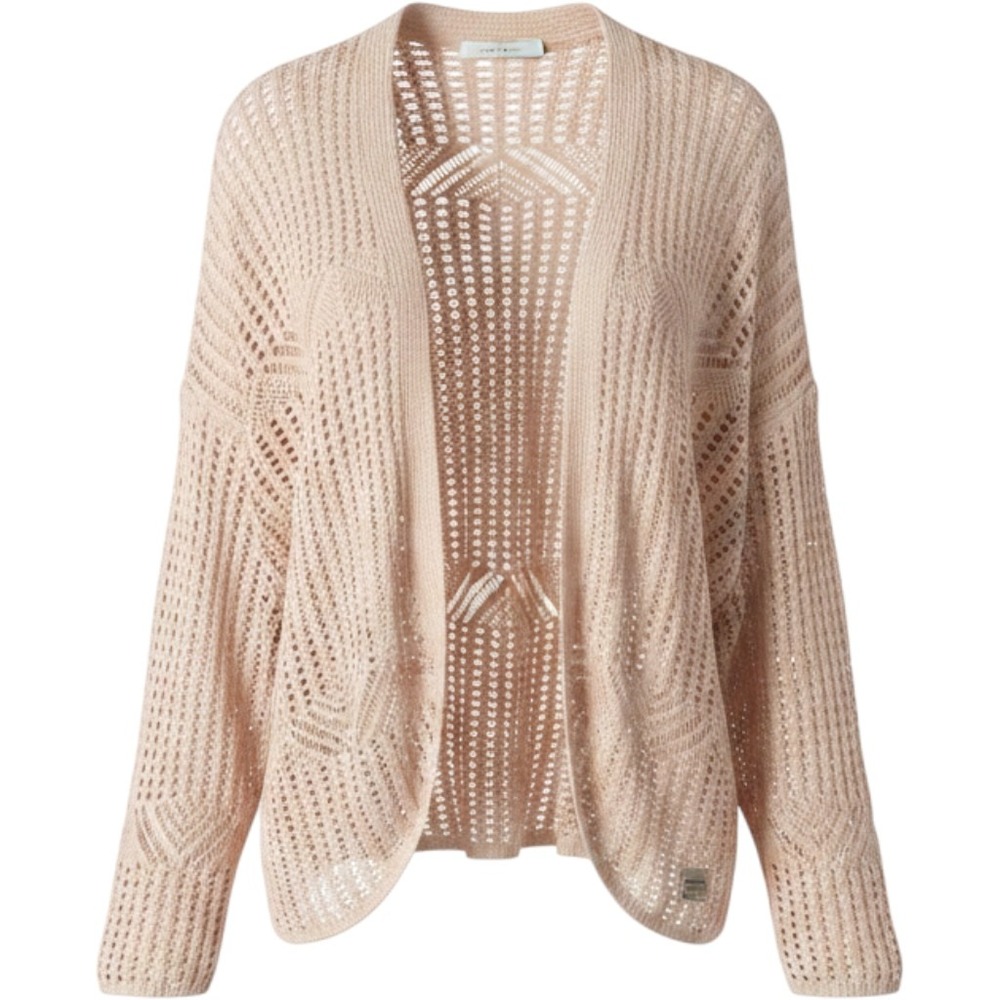 Crochet Knit Cardigan Womens M Cream Excellent Boho Open Front Shrug